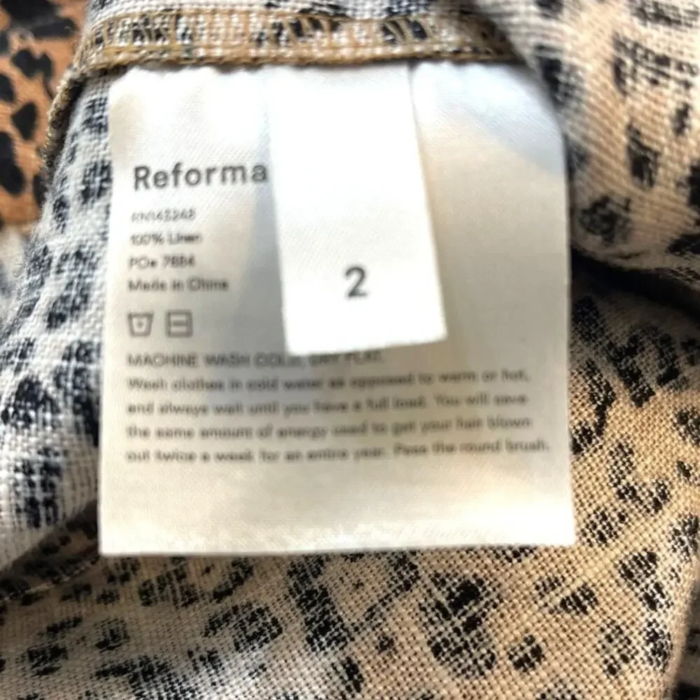 Reformation Jackie Cropped Belted Leopard Print Linen Wide Leg Pants Size 2